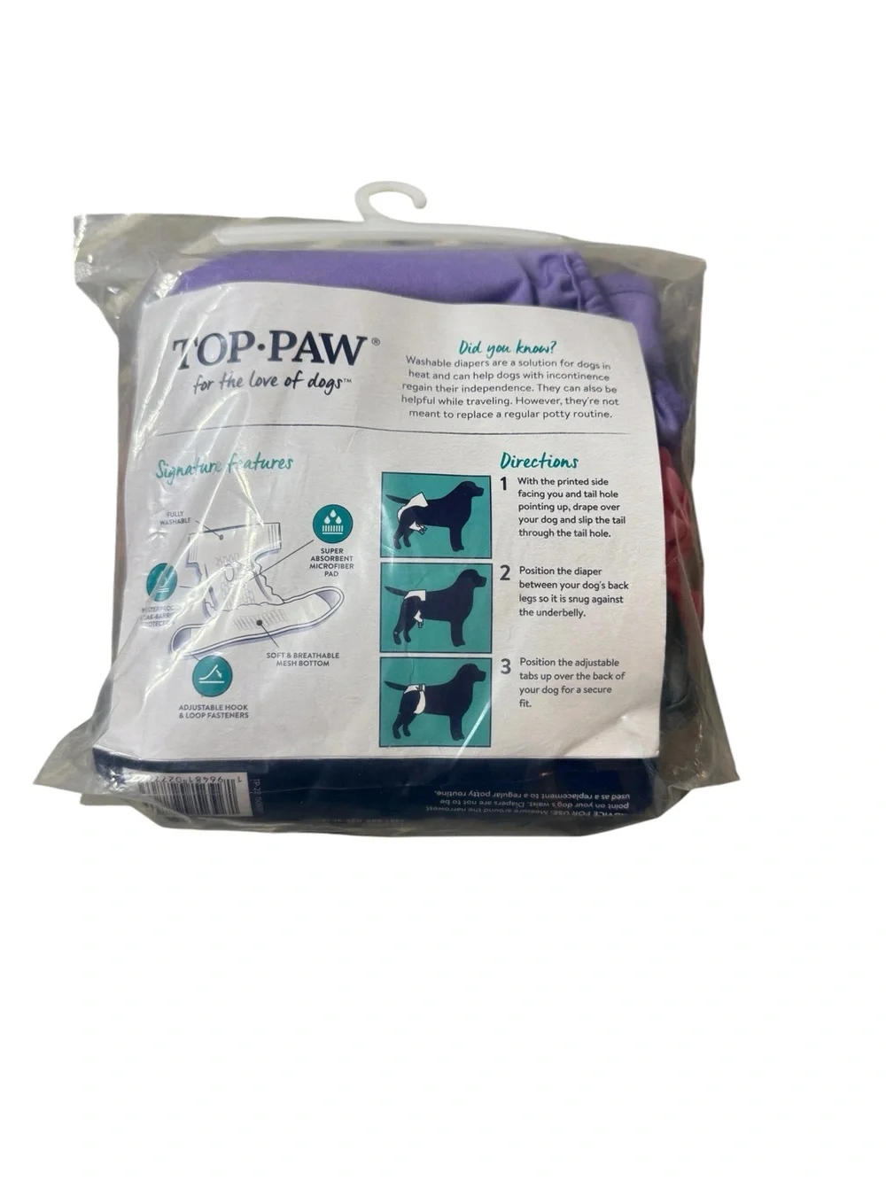 Top Paw Washable Dog Diapers Medium 3ct Female Heat Incontinence Reusable NIP